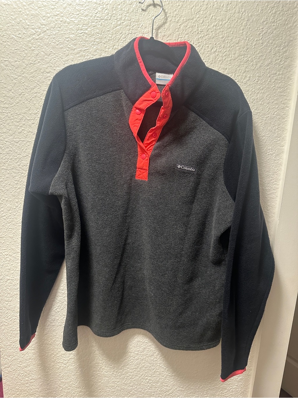Columbia Fleece Pullover Snap Neck Gray Coral